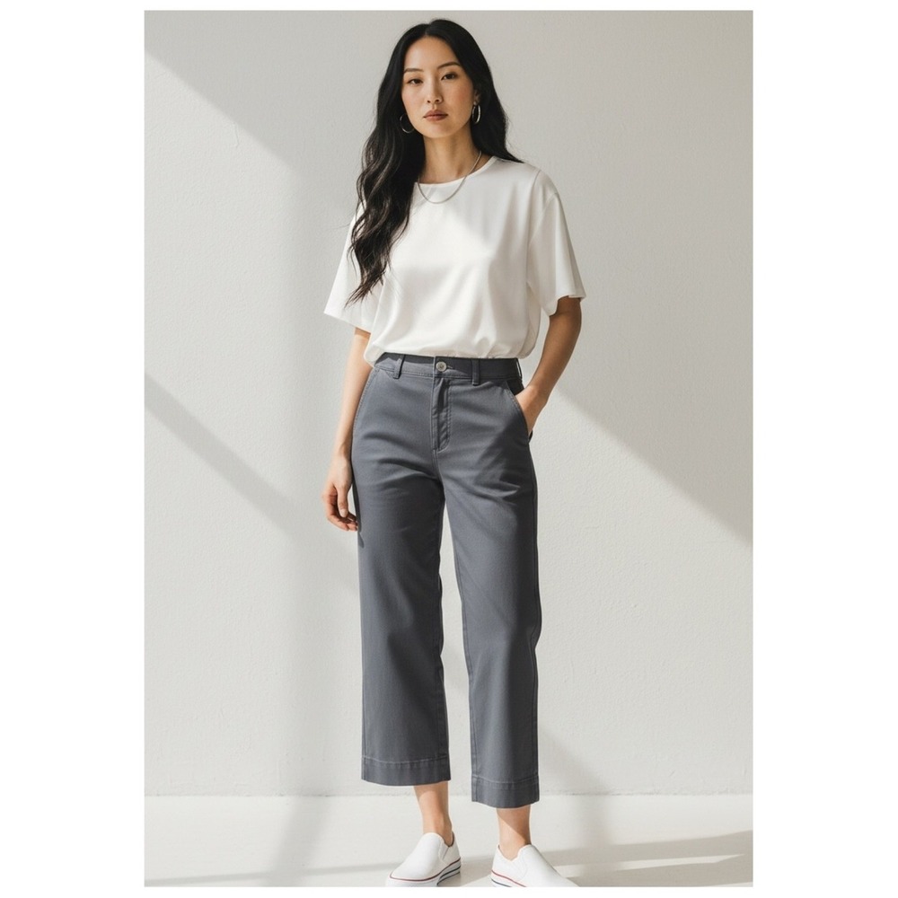 Everlane High Rise Wide Leg Crop Pants Women's 4 Gray Quiet Luxury